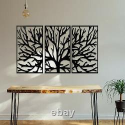 004 Modern Tree if Life 3 panels Acrylic Wall Art Decor Silver Black Decoration