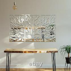 004 Modern Tree if Life 3 panels Acrylic Wall Art Decor Silver Black Decoration