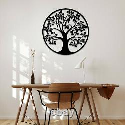 012 Tree of Life Round Hanging Modern Contemporary Wall art Silver Mirror