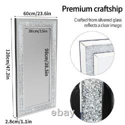 120cm Long Mirror Rectangle Silver Sparkly Crush Diamond Wall Mounted Home Décor