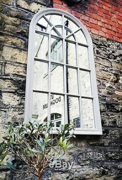 130 cm Large Grey Arched Wall Mounted Window Mirror Garden Indoor beautiful