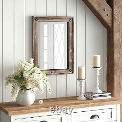 18X24 Metal & Dark Wood Farmhouse Wall Mirror, Wooden Large Rustic Wall Mirror