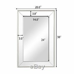 20 x 30 Large Flat Framed Wall Mirror Mounted 3 Inch Edge Beveled Frame