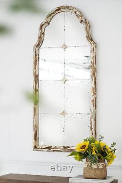 22 x 48 Large Cream & Gold Framed Wall Mirror, Wood Arched Mirror