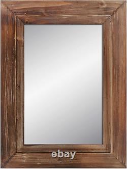 24X32 Dark Wood Farmhouse Wall Mirror, Wooden Large Rustic Wall Mirror, Bedroom