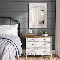 24X32 Whitewashed Wood Farmhouse Wooden Large Rustic Wall Mirror, Bedroom Mirror