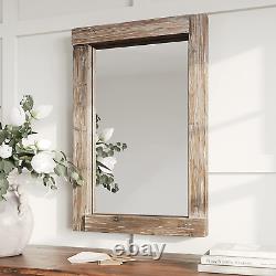 24X36 Dark Wood Farmhouse Wall Mirror, Wooden Large Rustic Wall Mirror, Bedroom