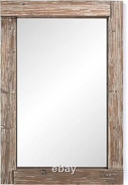24X36 Dark Wood Farmhouse Wall Mirror, Wooden Large Rustic Wall Mirror, Bedroom