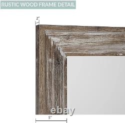24X36 Wood Farmhouse Wall Mirror, Wooden Large Rustic Wall Mirror, Bedroom Mirro
