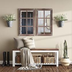 24X40 Windowpane Wood Farmhouse Wall Mirror, Wooden Large Rustic Wall Mirror, Be