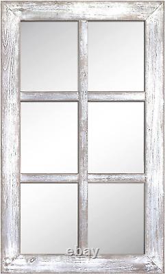24X40 Windowpane Wood Farmhouse Wall Mirror, Wooden Large Rustic Wall Mirror, Be