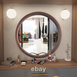 24 Circle Mirror with Wood Frame, Round Modern Decoration Large Mirror