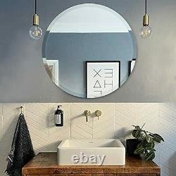 24 Inch Round Frameless Wall Mirror, Large Circle Vanity Mirror with 24