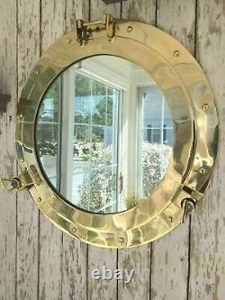 24 Porthole Mirror Shiny Brass Finish Large Nautical Cabin Wall Mirror Decor