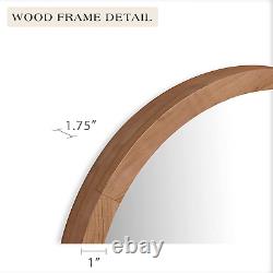24 round Wood Mirror Natural Wooden Frame, Large Circle Mirror for Wall, Home