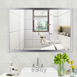 24 x 36 Large Rectangular Wall Mirror Stainless Steel Frame Floating Glass