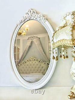 25x 16 Large Oval Vintage Decorative Wall Mirror, White Wooden Crown Frame