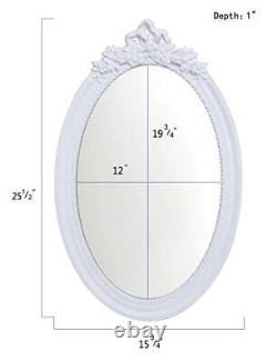 25x 16 Large Oval Vintage Decorative Wall Mirror, White Wooden Crown Frame