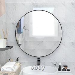 28 Inch Wall Circle Mirror Large Round Black Metal Frame Vanity Mirror Bathroom