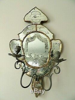 (2) Pair 25 Antique Large Mirrored Wall Sconces Italian Venetian 19thc. Bronze