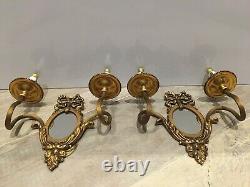 2 Vintage French Node Brass Rococo Bronze Wall Lamps Sconce Mirror