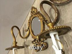 2 Vintage French Node Brass Rococo Bronze Wall Lamps Sconce Mirror