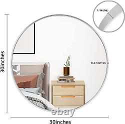 30 Inch Circle Mirror, Silver Large round Wall Mirror with Metal Brush Framed fo