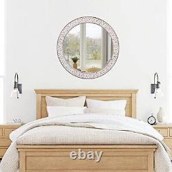 30 Round Wall Mirror, Rustic Wooden Frame Circle Mirrors, Large Wall 30 inch