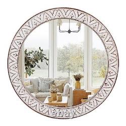 30 Round Wall Mirror, Rustic Wooden Frame Circle Mirrors, Large Wall 30 inch