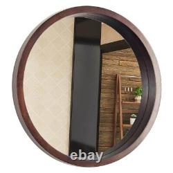 30 in Wood Frame Walnut Brown Round Modern Large Mirror
