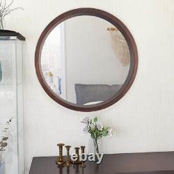 30 in Wood Frame Walnut Brown Round Modern Large Mirror