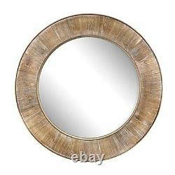 31.5 Round Decorative Wall Hanging Mirror, Large Wooden Circle Frame, Rustic