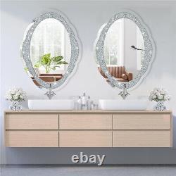 32 Large Floral Oval Crushed Diamond Mirror Sparkly Bling Bathroom Mirror Dec