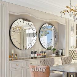 32 in Modern Silver Wall Mounted Art Mirror Round Large Accent Mirrors Home Deco