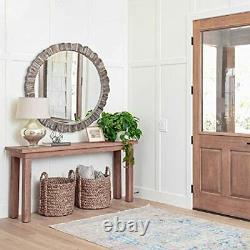 35 Round Wood Mirror, Rustic Wall Mirror with Thick Frame, Large Circle