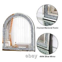 35 x 25 Crushed Diamond Wall Mirror, Large Arched Mirrors for Wall Mantle