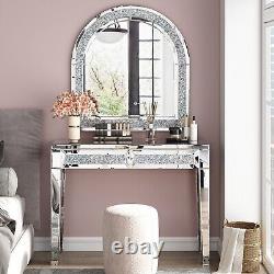 35 x 25 Crushed Diamond Wall Mirror, Large Arched Mirrors for Wall Mantle