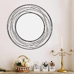 36 Black Art Large round Mirror Metal Wire Frame, Accent Circle Wall-Mounted Su