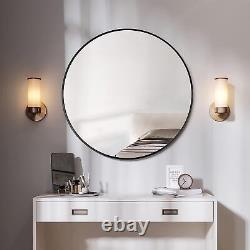 36 Inch Circle Wall Mirror, Large round Brushed Matte Black Metal Framed, 1-9/16