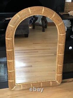 41 Large MCM Arch Handwoven Pencil Reed Wicker Wall Mirror Wrapped CRESPI Style