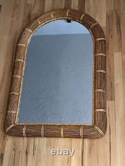 41 Large MCM Arch Handwoven Pencil Reed Wicker Wall Mirror Wrapped CRESPI Style