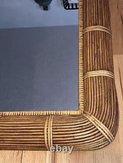 41 Large MCM Arch Handwoven Pencil Reed Wicker Wall Mirror Wrapped CRESPI Style