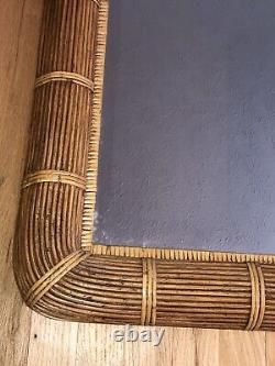 41 Large MCM Arch Handwoven Pencil Reed Wicker Wall Mirror Wrapped CRESPI Style