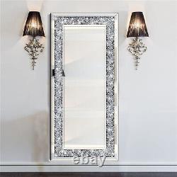 47'' Large Rectangle Sparkling Wall Mirror Silver Crystal Crush Diamond Mirror