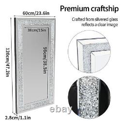 47'' Large Rectangle Sparkling Wall Mirror Silver Crystal Crush Diamond Mirror
