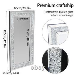 48 Crush Diamond Wall Mirror Large Decorative Silver Vanity with Beveled Glass