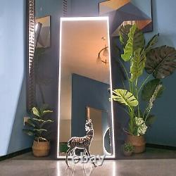 63 Large Full Length Floor Body Mirror With LED Light Crystal Wall Freestanding