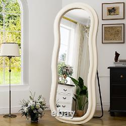 63 X 24 Irregular Wall Mirror with Flannel-Wrapped Wooden Frame Full-Length