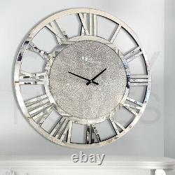 80cm LARGE Mirrored Crystal Round Wall Clock FREE DELIVERY AVAILABLE