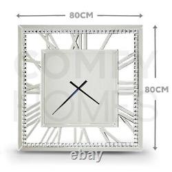 80cm LARGE Mirrored Diamond Square Wall Clock FREE DELIVERY AVAILABLE
